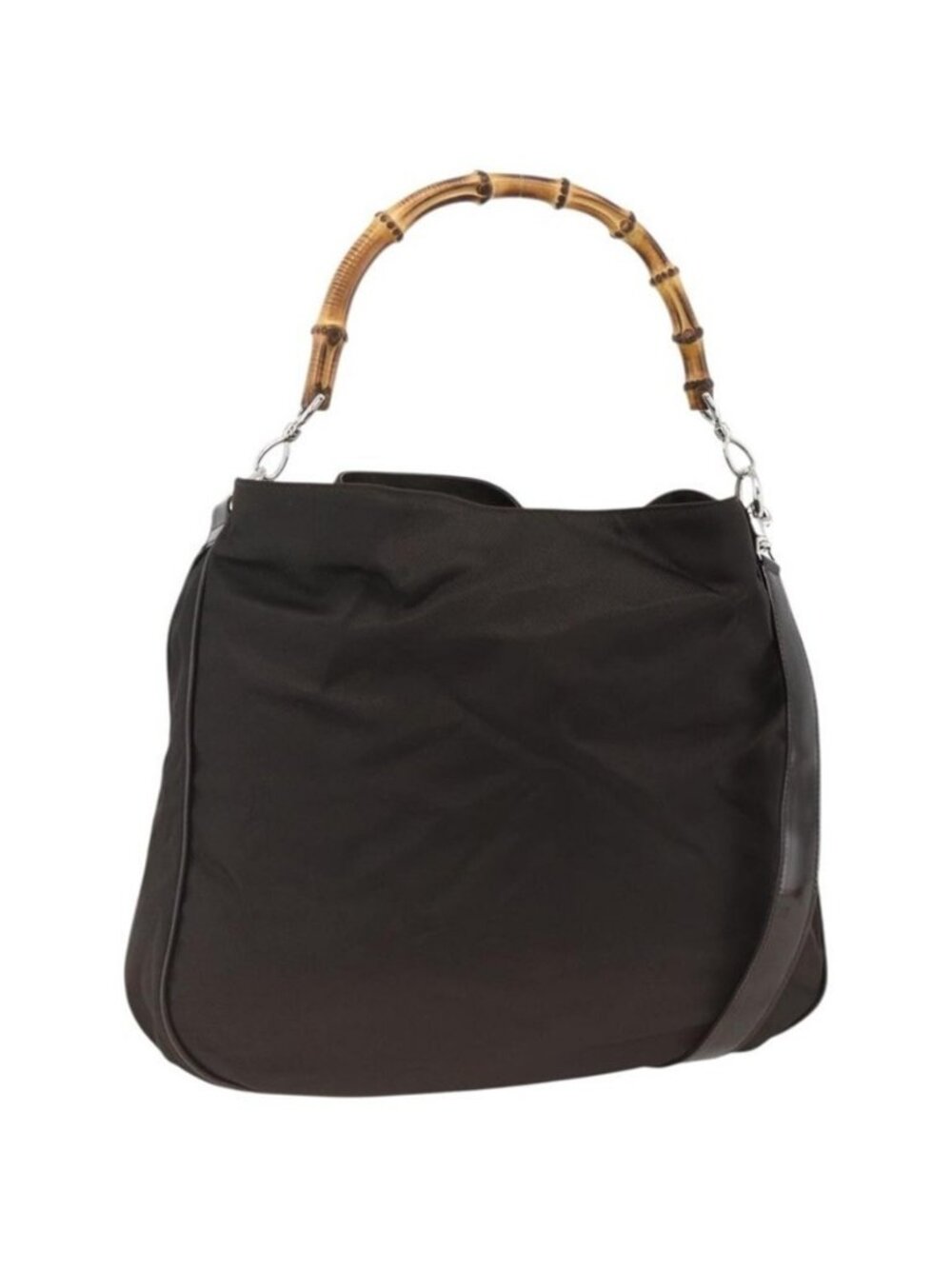 Authentic GUCCI Bamboo Shoulder Bag Nylon 2way Brown Silver 001 1781 1577